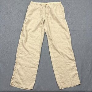 The J. Peterman Company Pants Mens 34 Beige 100% Linen Drawstring Trousers Beach